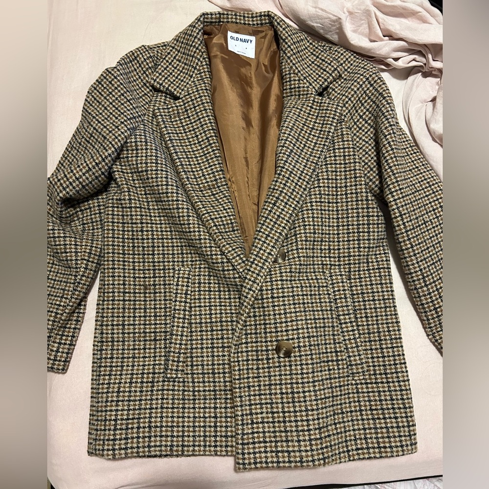 Old Navy Houndstooth Pea Coat - Black and Brown